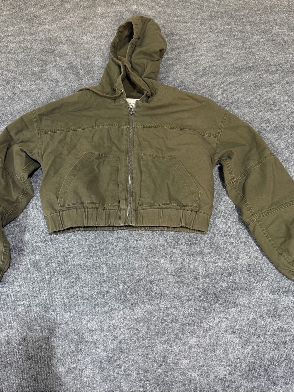 Aeropostale Women’s Size S Cropped Hooded Bomber Jacket Olive Green Zip Up